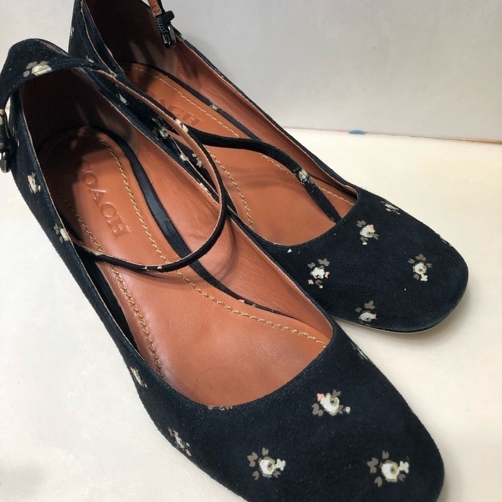 Coach shoes black Ankle Strap Pump Prairie floral chunky heel cottagecore chic - Picture 2 of 16